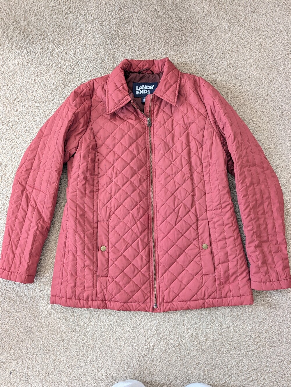 Lands' End Quilted Puffer Jacket in Dusty Orange